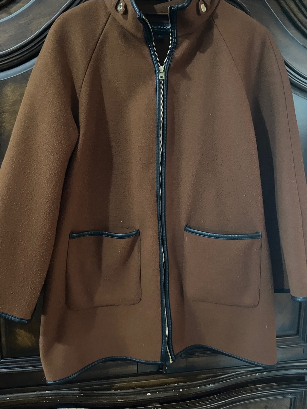 Marc New York Kids Brown Zip-Front Pea Coat with Black Trim